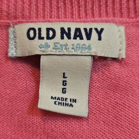 Old Navy Pink Sweater Size Large Cotton Long Sleeve Letter L Graphic - Picture 2 of 13